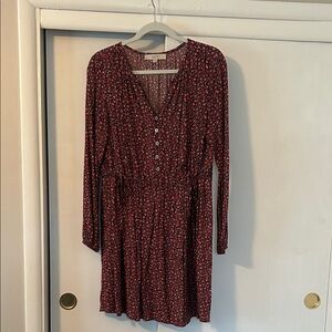 LOFT Red Floral Long Sleeve Dress
